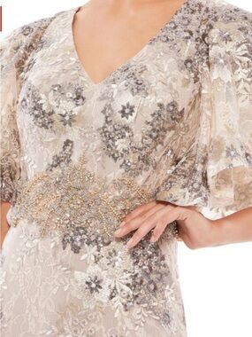 Mac Duggal Embellished Beaded 67842 Floral Flutter Sleeve Gown 8